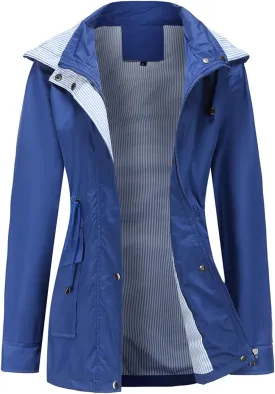 DOSLAVIDA Raincoat For Women Lightweight Waterproof Rain Jacket Hooded Windbreaker Casual Trench Coat With Pockets
