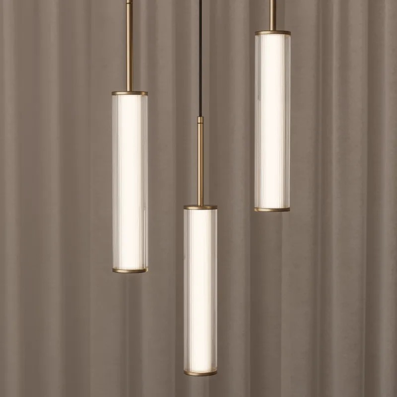 Elongated Fluted Glass Single Tube Pendant