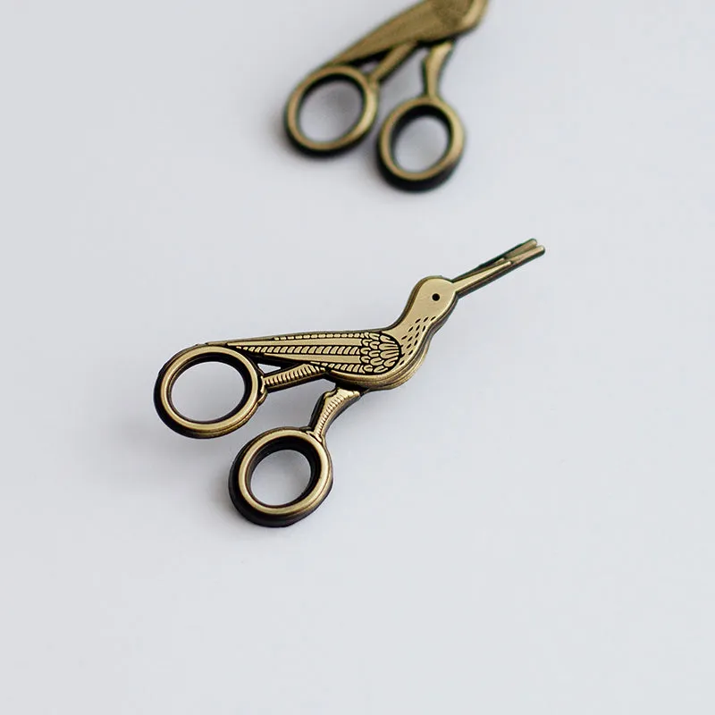 Embroidery Crane Interactive Scissors Enamel Pin