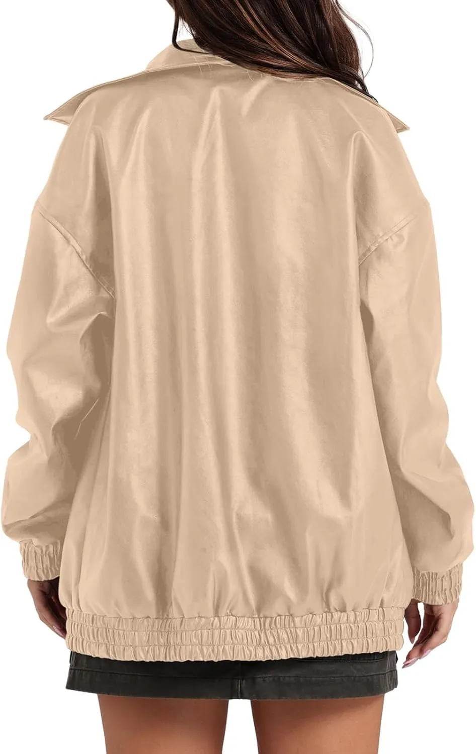 Faux Leather Jacket for Women Lapel Oversized Motorcycle Jacket Zip Up Bomber Coats Winter Fashion 2024 Fall Outfits