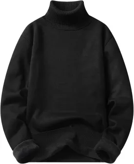 Fleece Lined Sweatshirts for Men Turtleneck Oversized Long Sleeve Knit Sweater Solid Casual Winter Warm Pullover Tops