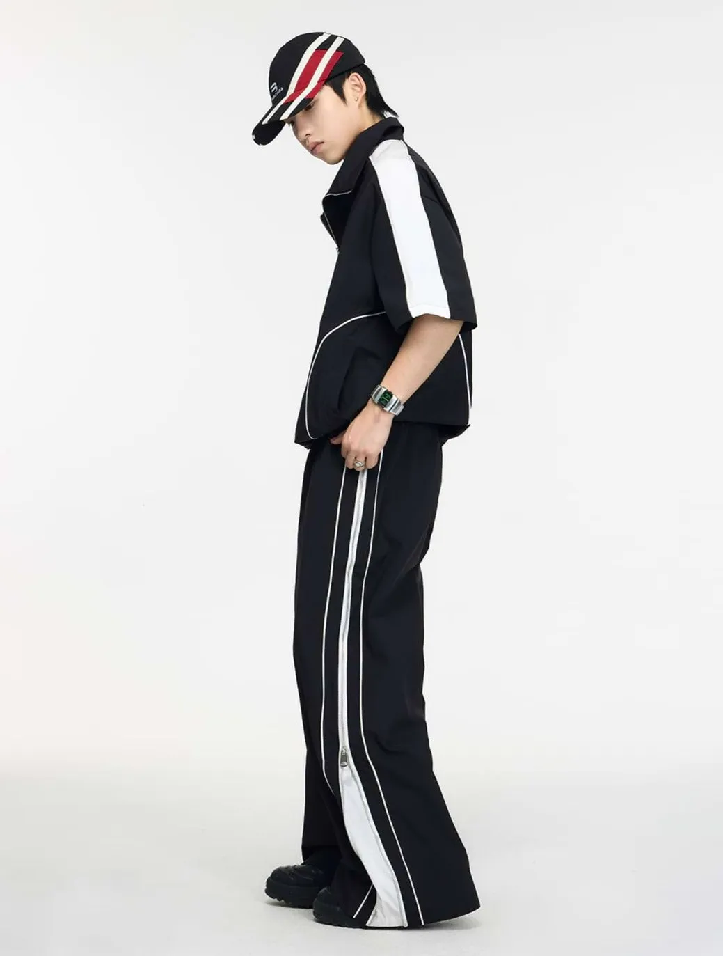 Fold Over Collar Short Sleeve Oversized Tracksuit