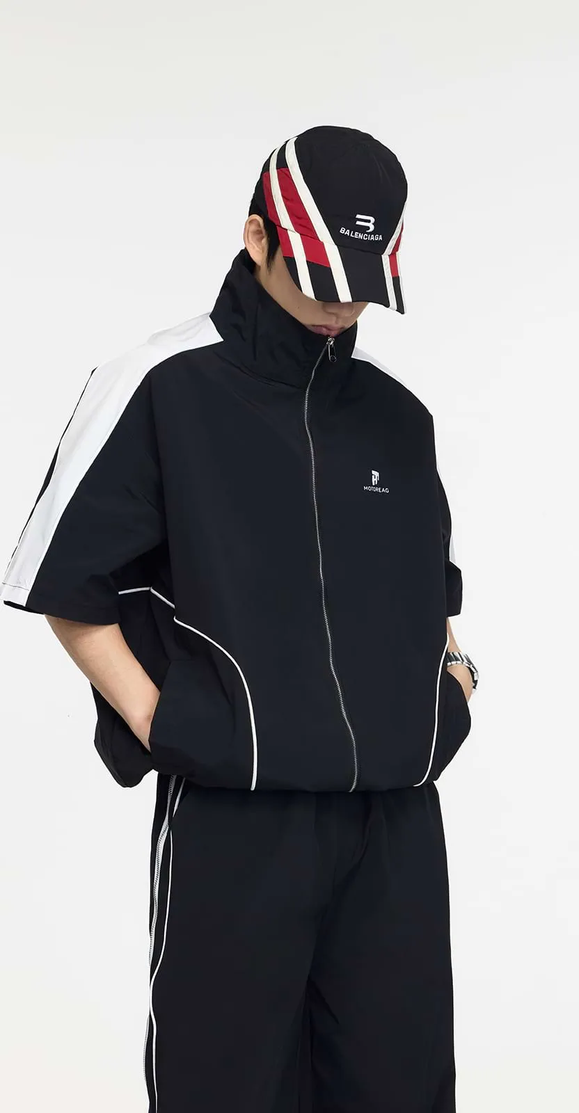 Fold Over Collar Short Sleeve Oversized Tracksuit