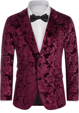 GRACE KARIN Mens Velvet Blazer Two Button Slim Fit Suit Jacket Sports Coats for Men Prom Wedding Dinner Party