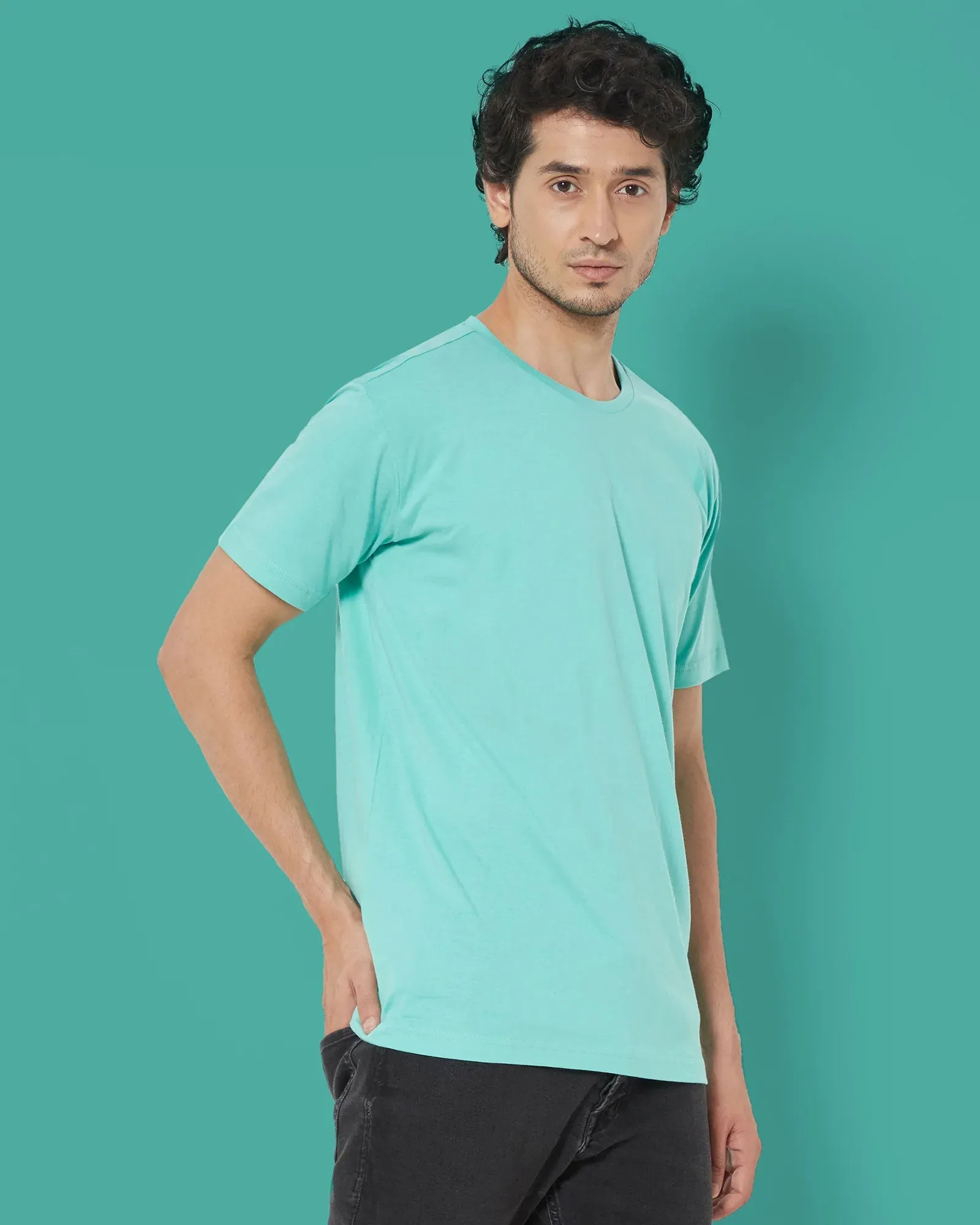 Half Sleeves Crew Neck: Robin Egg Blue