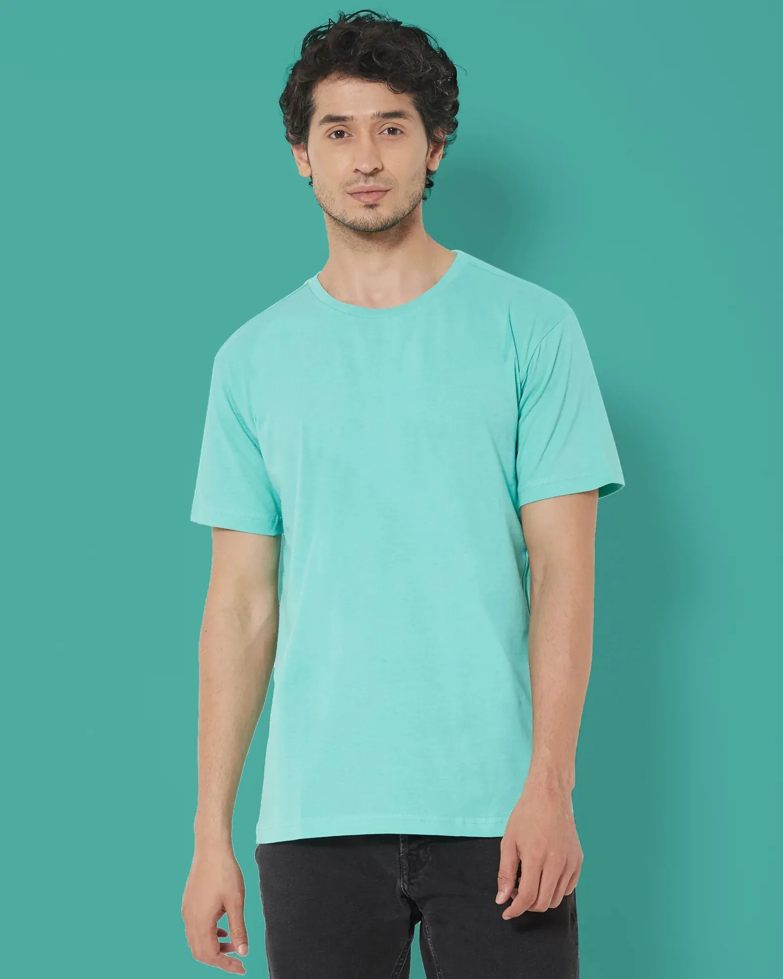 Half Sleeves Crew Neck: Robin Egg Blue
