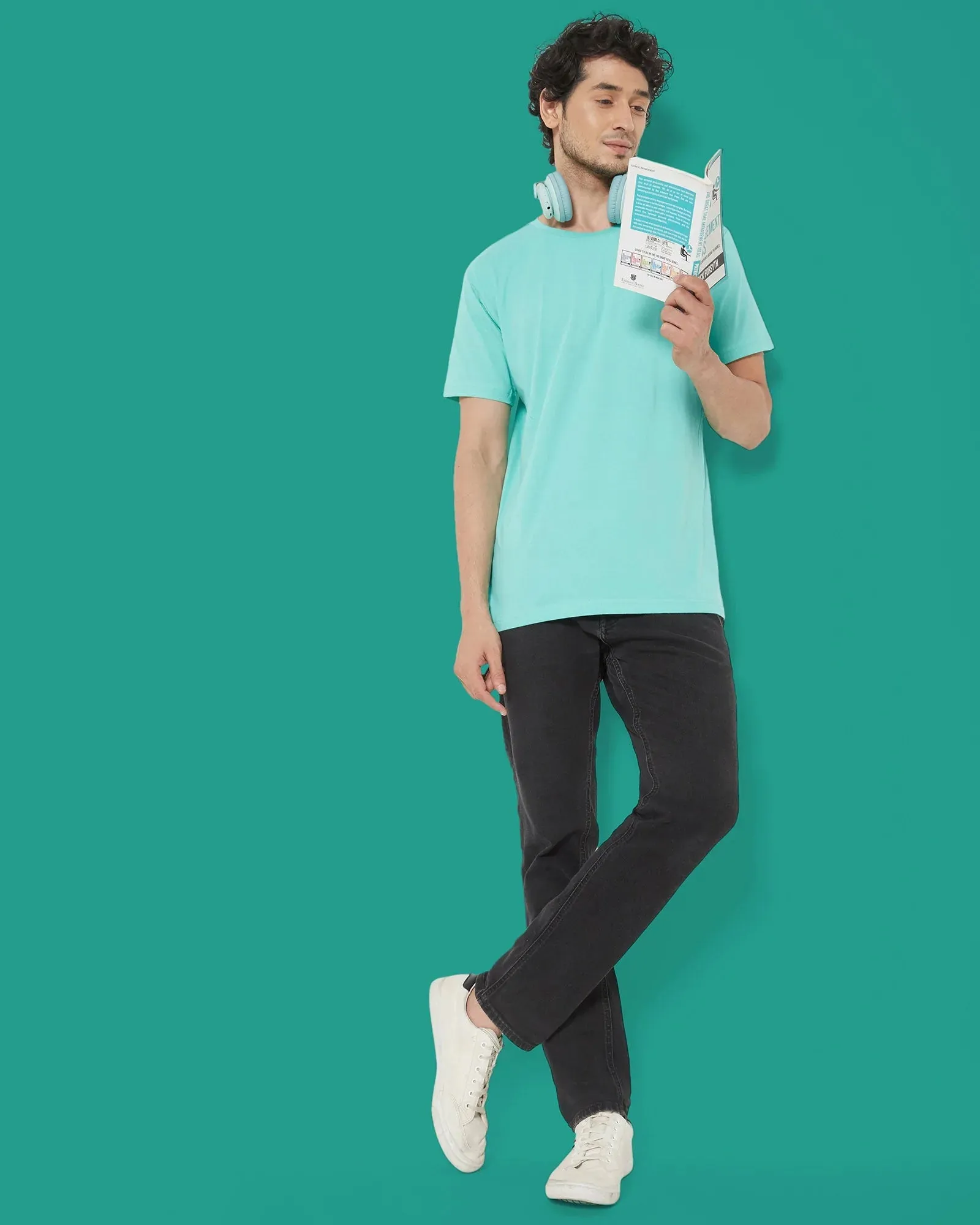 Half Sleeves Crew Neck: Robin Egg Blue