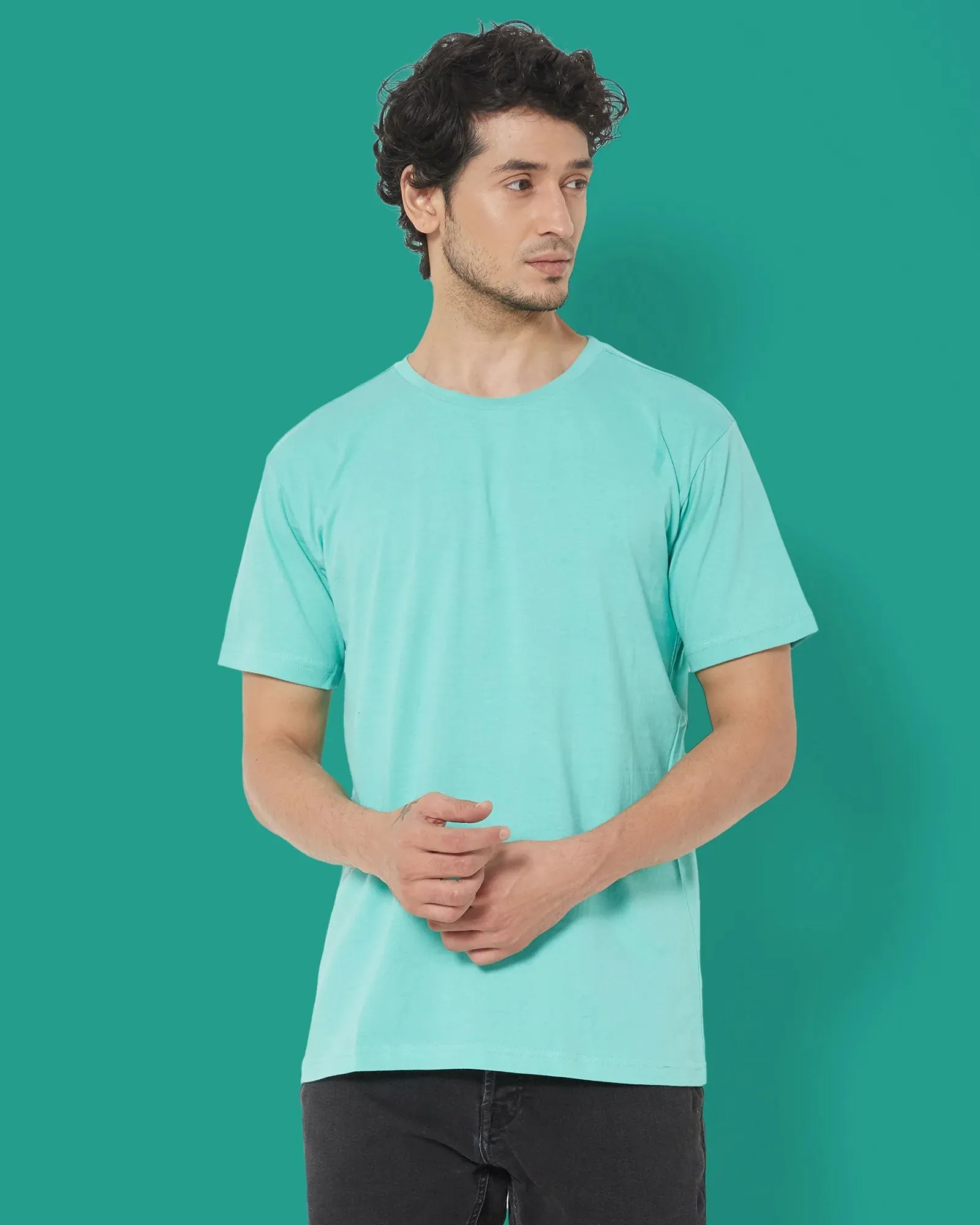 Half Sleeves Crew Neck: Robin Egg Blue