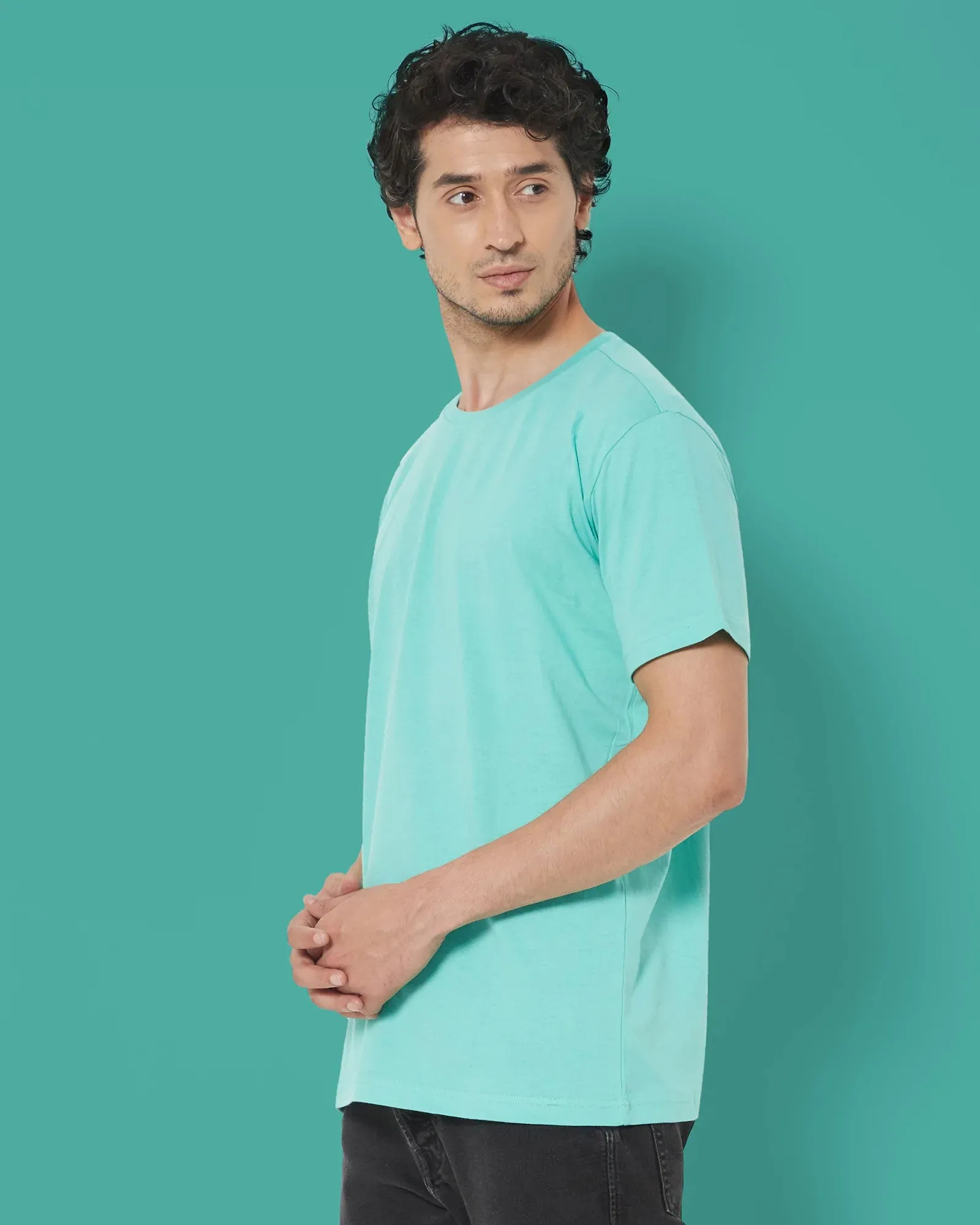 Half Sleeves Crew Neck: Robin Egg Blue