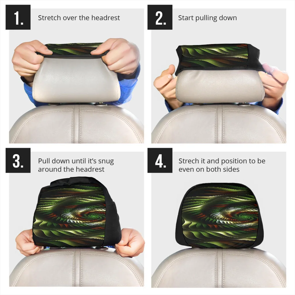 Headrest Covers Green and Brown Spirals