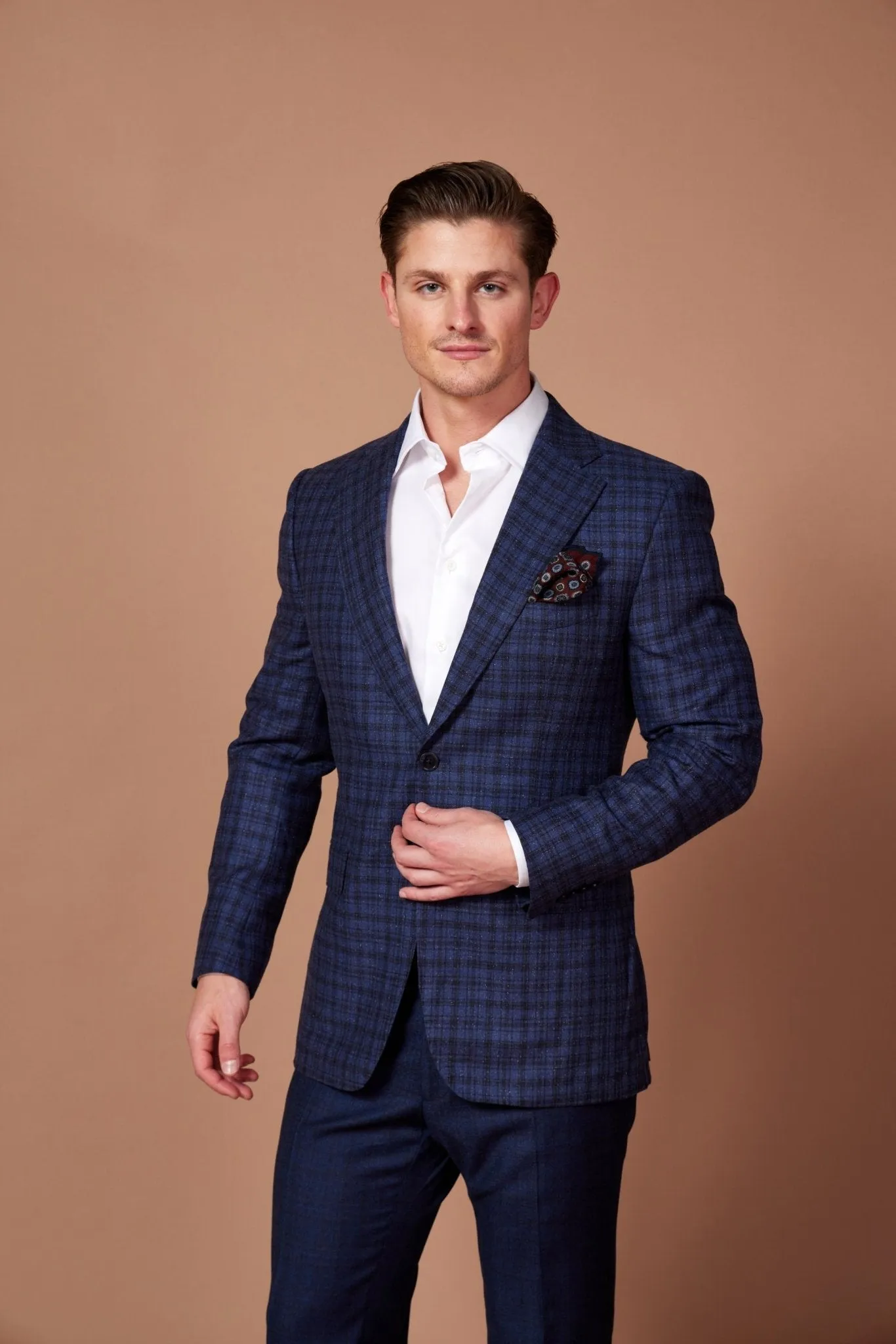 HENRY SARTORIAL DORMEUIL Check Blazer - FC NAVY/BLACK REG