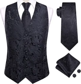 Hi-Tie Mens Suit Vest Tie set Classic Waistcoat and Necktie Handkerchief Cufflinks Suit Wedding Party