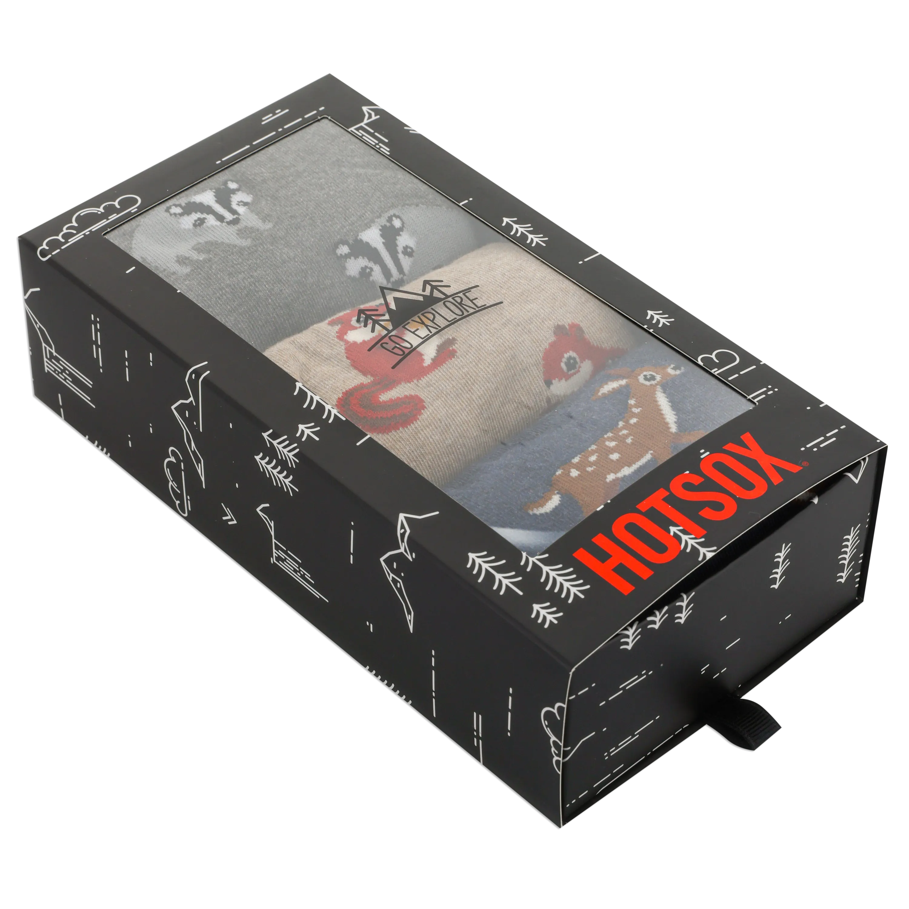HOTSOX Men's Woodland Animals Crew Sock 3 Pack Gift Box
