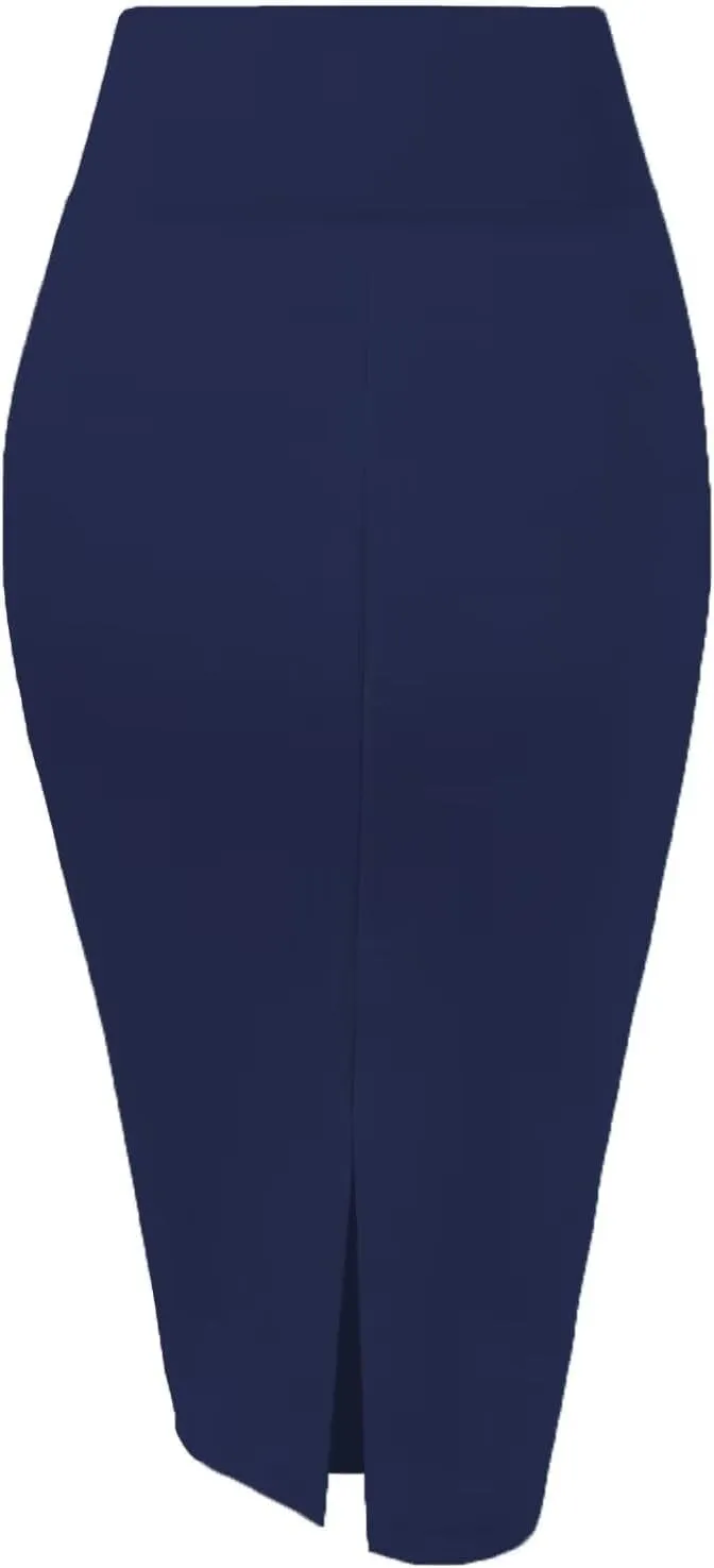 Hybrid & Company Women's Premium Nylon Ponte Stretch High Waist Pencil Suit Skirt Below Knee