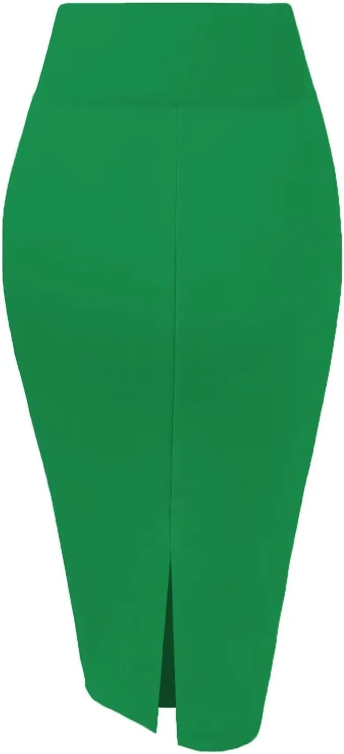 Hybrid & Company Women's Premium Nylon Ponte Stretch High Waist Pencil Suit Skirt Below Knee