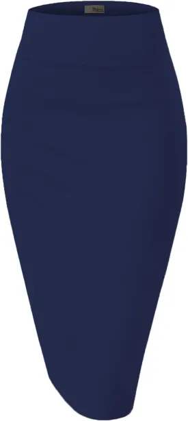 Hybrid & Company Women's Premium Nylon Ponte Stretch High Waist Pencil Suit Skirt Below Knee