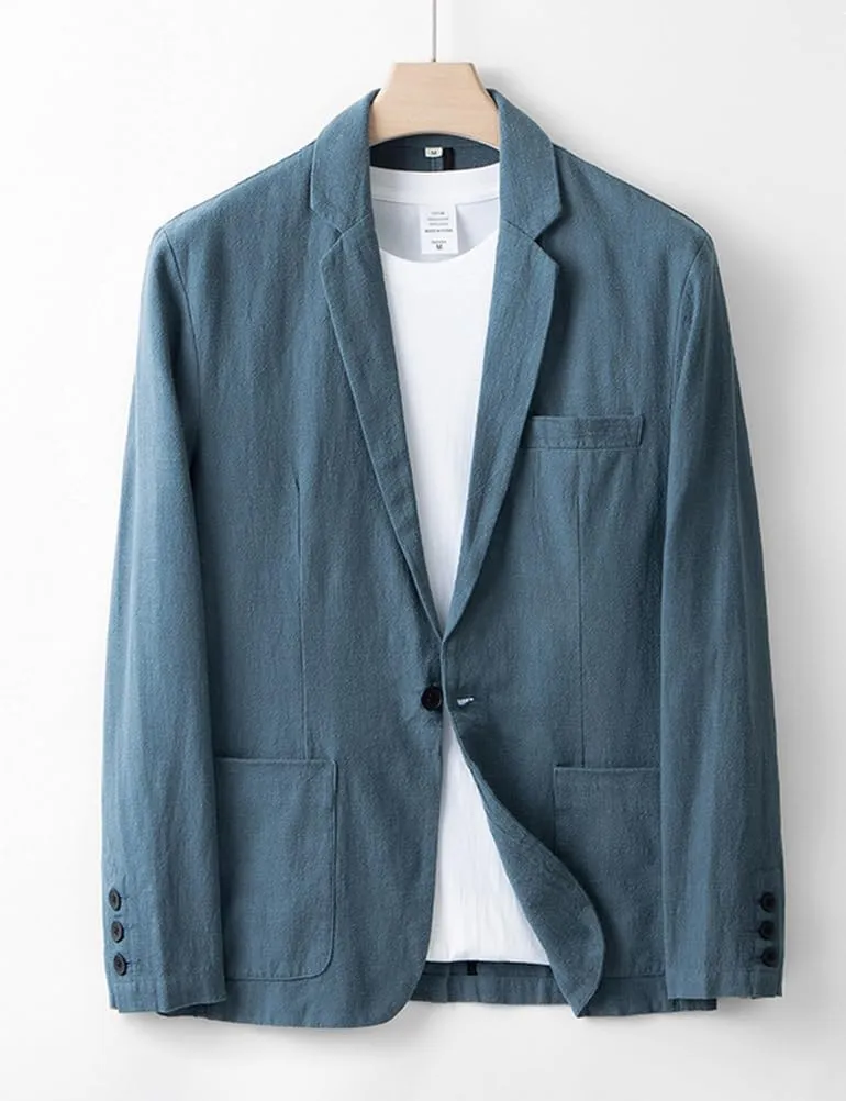 IDEALSANXUN 100% Linen Blazer Men Casual One Button Spring Suit Jackets Lightweight Sports Coat