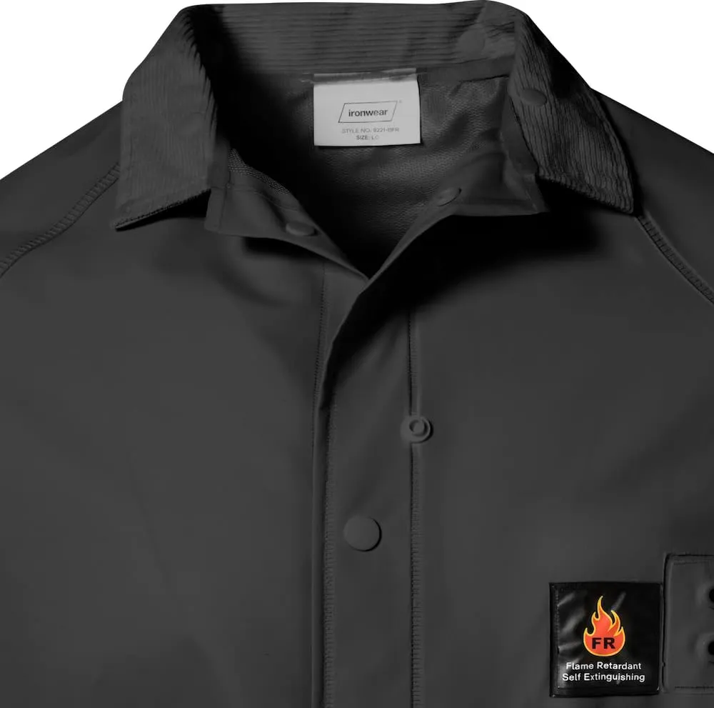 Ironwear 9221FR Flame Retardant Rain Jacket Riding Coat with Detachable Hood and Vented Back Black