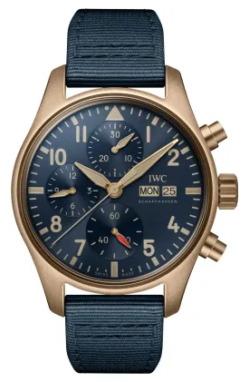 IWC Pilot's Automatic Chronograph Bronze Blue Dial Blue Textile Strap Day/Date Mens Watch IW388109