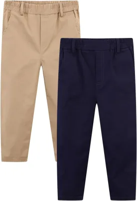 Kids Boy Chino Pants School Uniform Elastic Stretch Khaki Blue Cargo Joggers