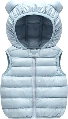 Kids Boys Girls Winter Warm Down Padded Vest Hooded Zipper Sleeveless Jacket aistcoat Outwear (Sky Blue, 6-12 Months)