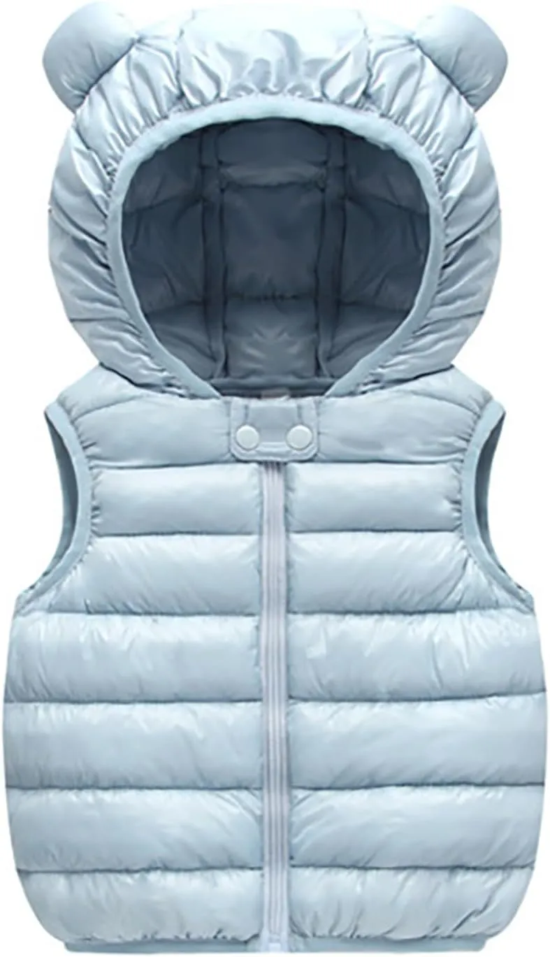 Kids Boys Girls Winter Warm Down Padded Vest Hooded Zipper Sleeveless Jacket aistcoat Outwear (Sky Blue, 6-12 Months)