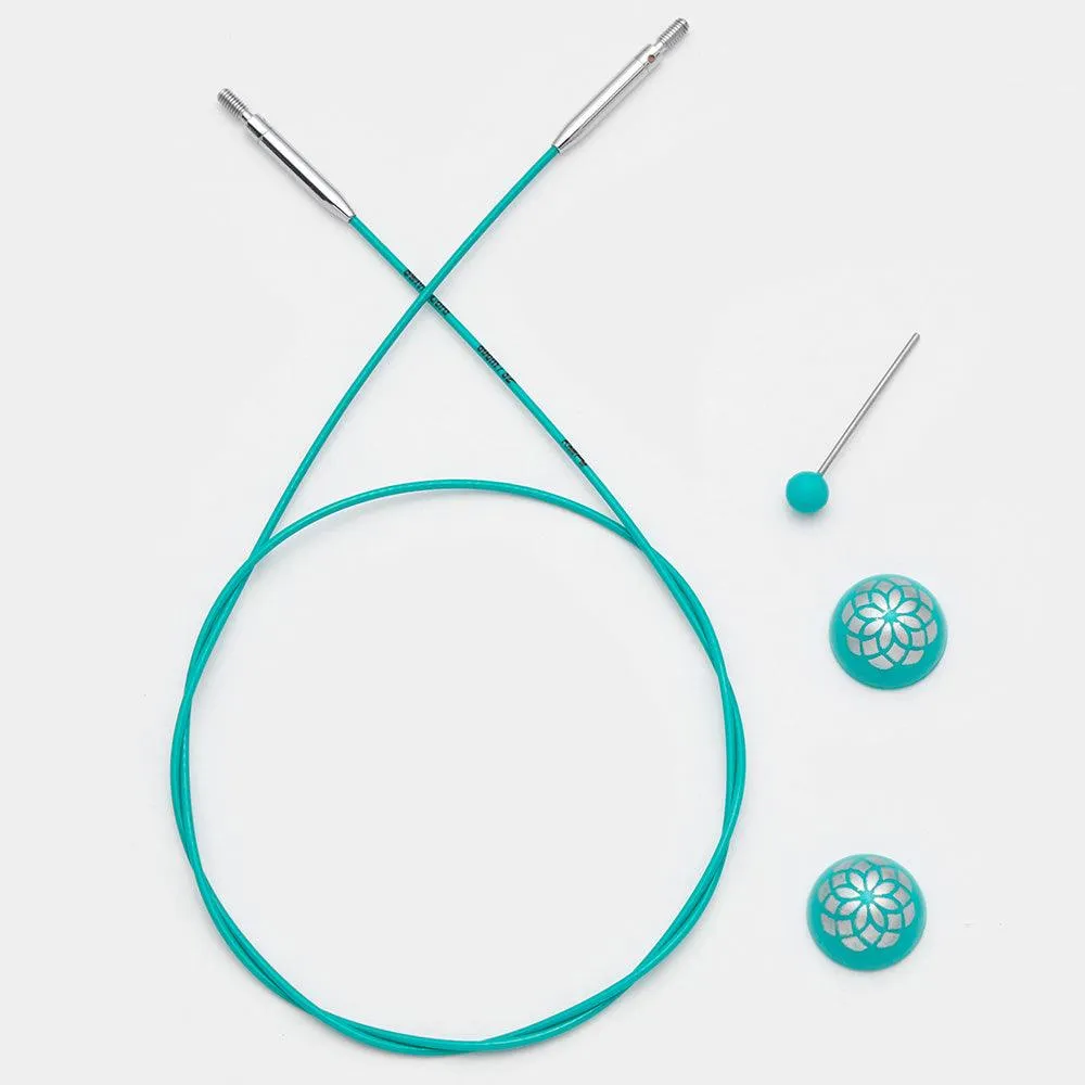 KnitPro Teal Nylon Stainless Steel coated Swivel and Fixed Cables, MINDFUL COLLECTION