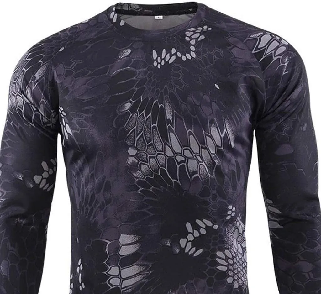 Long Sleeve Camo T-Shirt for Men Military Camouflage Athletic Compression Shirt Workout Gym Sports Quick Dry Hiking Shirts