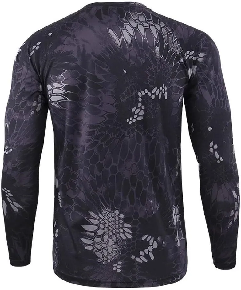 Long Sleeve Camo T-Shirt for Men Military Camouflage Athletic Compression Shirt Workout Gym Sports Quick Dry Hiking Shirts