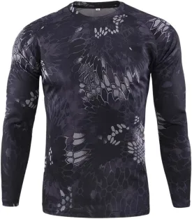 Long Sleeve Camo T-Shirt for Men Military Camouflage Athletic Compression Shirt Workout Gym Sports Quick Dry Hiking Shirts