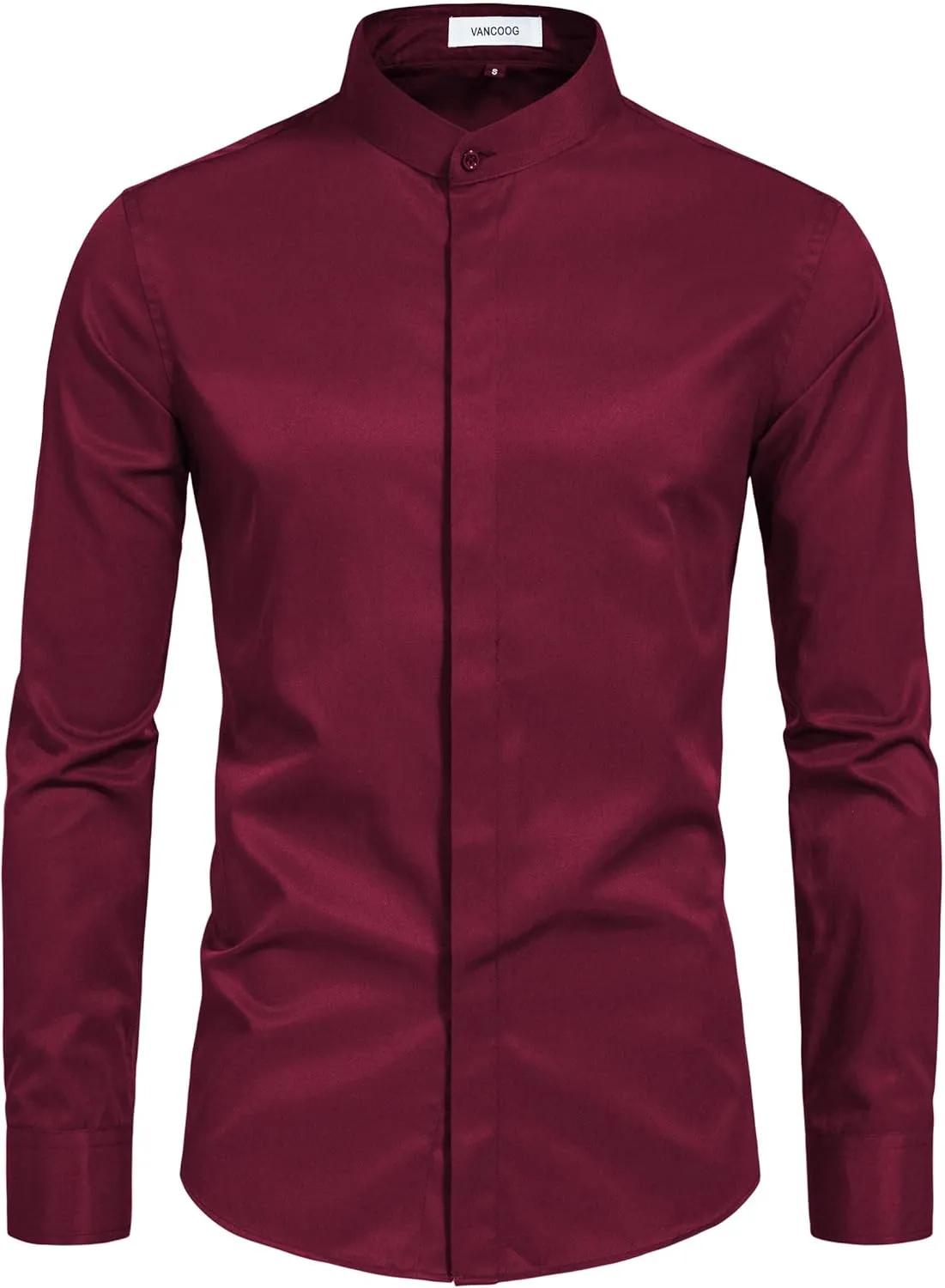 Mens Banded Collar(Mandarin Collar) Long Sleeve Casual Solid Fancy Dress Shirts