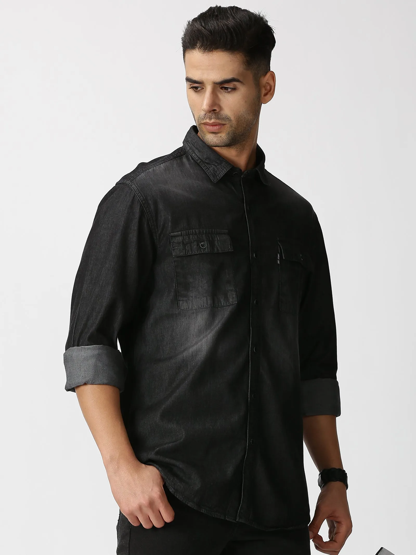 MEN'S BLACK DENIM SLIM FIT SHIRT