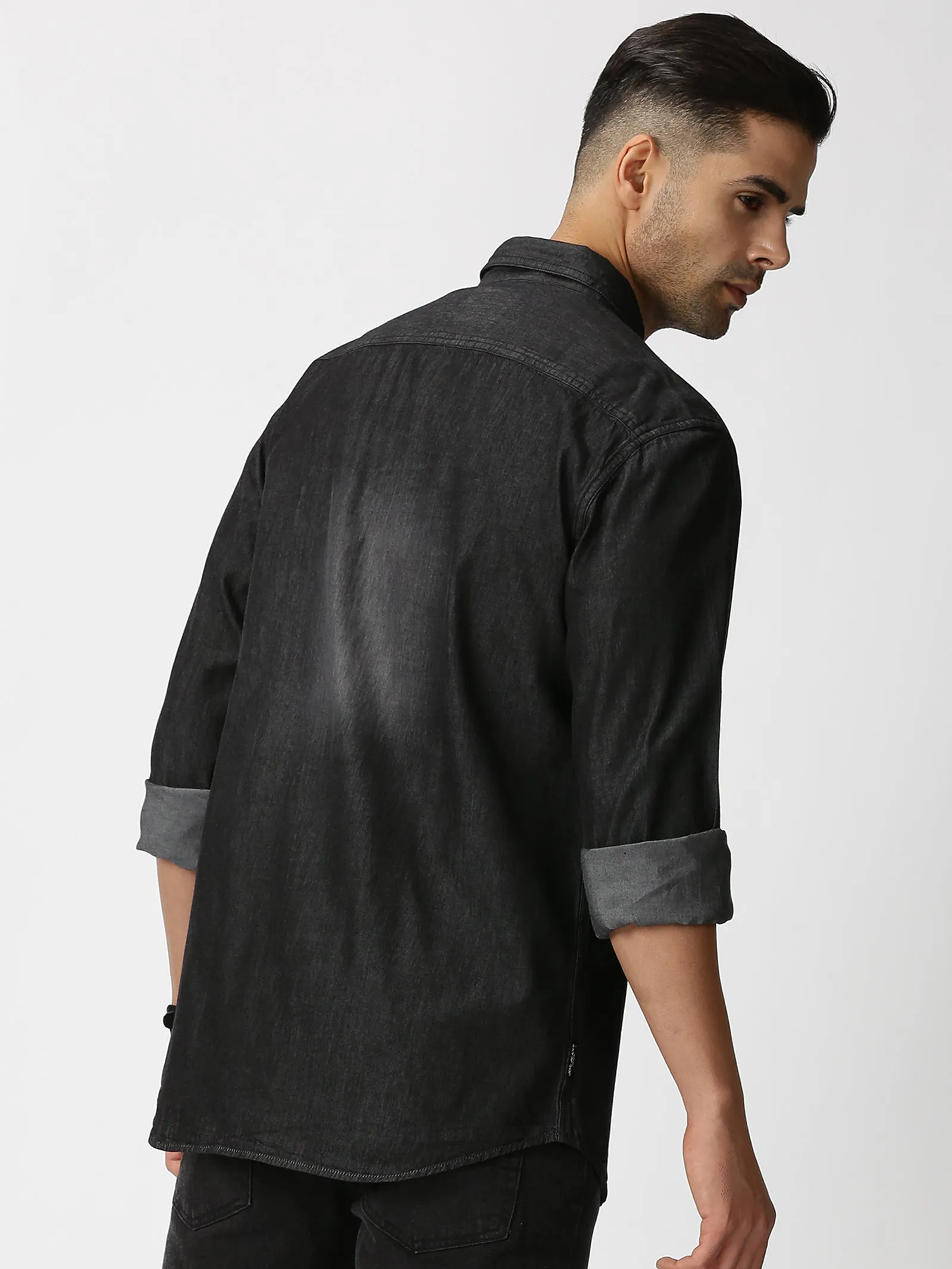 MEN'S BLACK DENIM SLIM FIT SHIRT