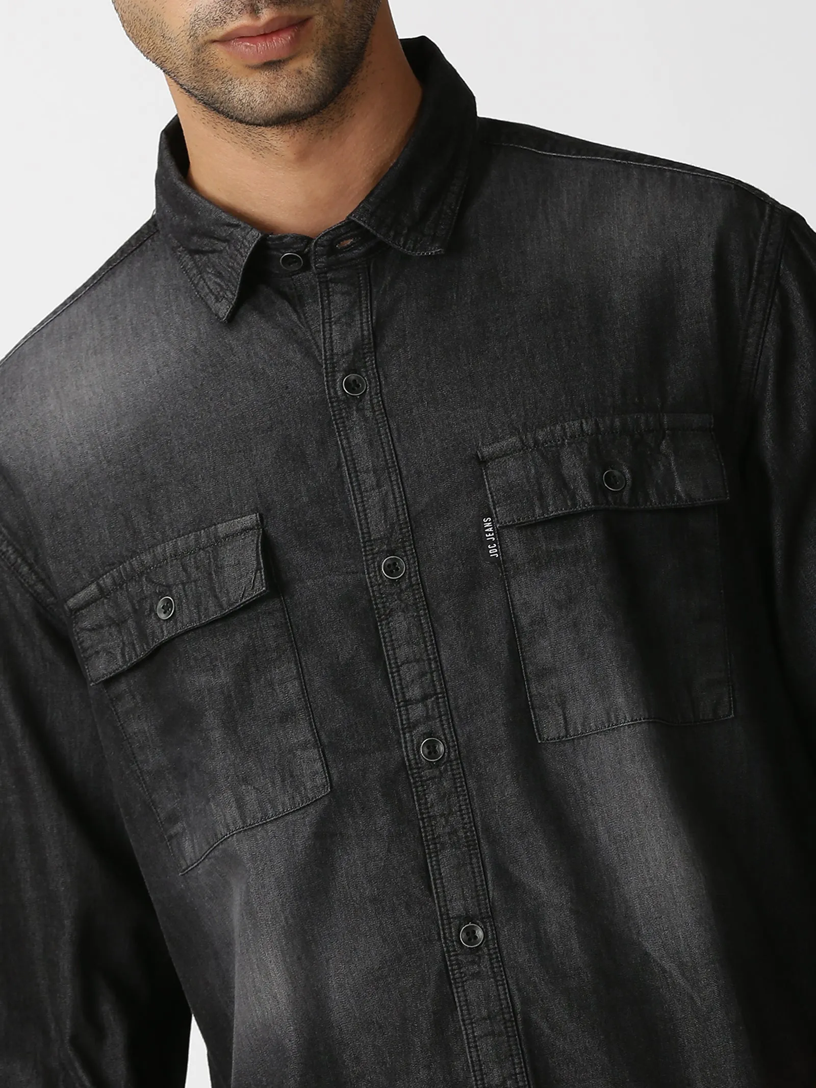 MEN'S BLACK DENIM SLIM FIT SHIRT