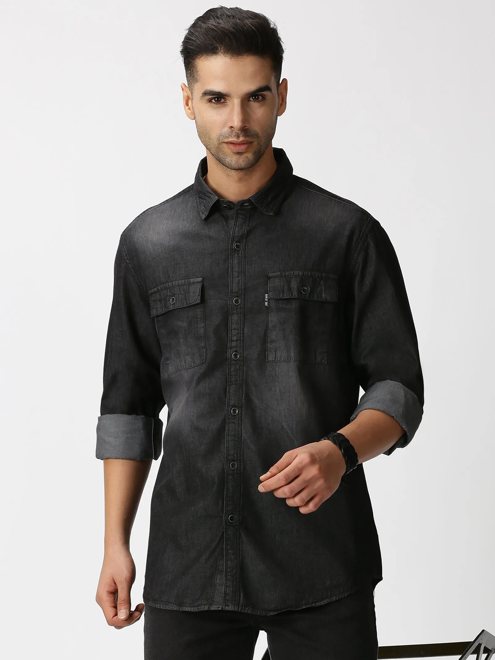 MEN'S BLACK DENIM SLIM FIT SHIRT