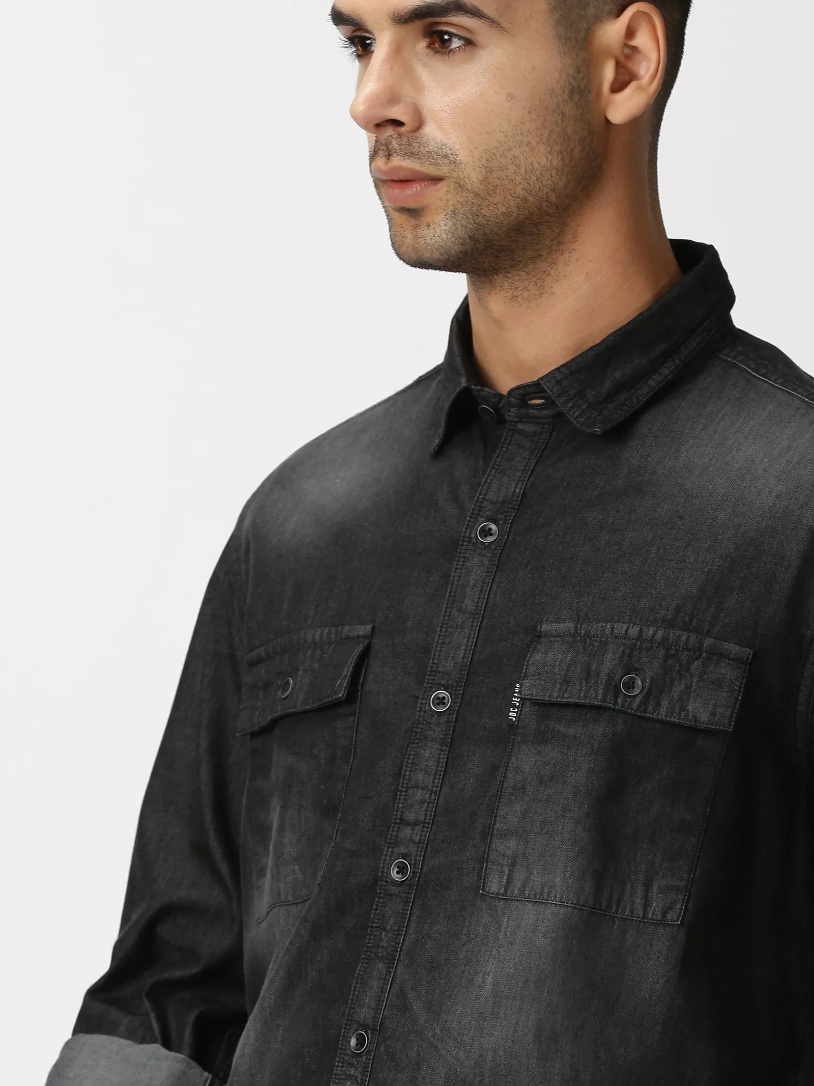 MEN'S BLACK DENIM SLIM FIT SHIRT