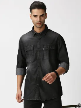 MEN'S BLACK DENIM SLIM FIT SHIRT