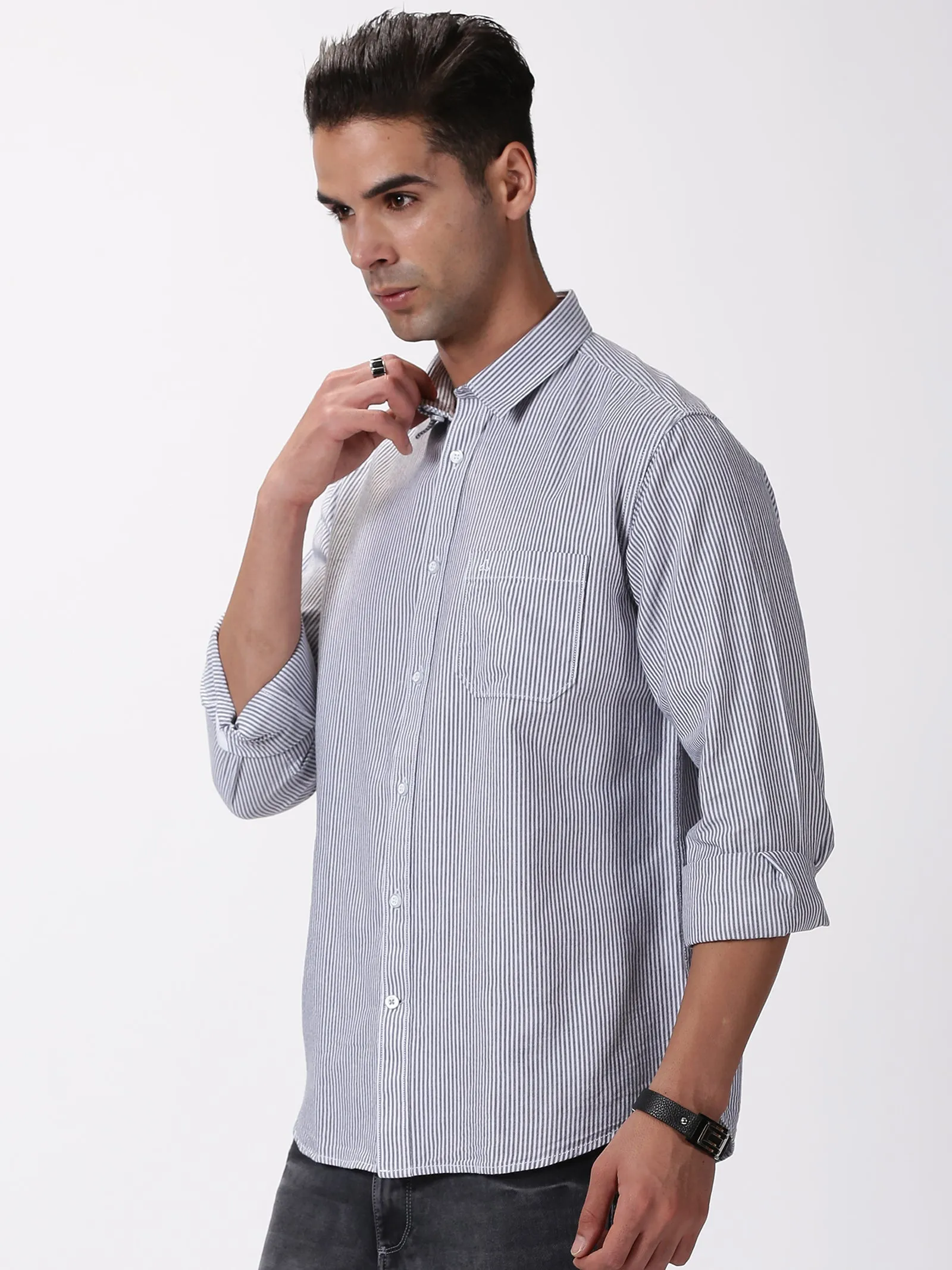MEN'S BLACK STRIPE SLIM FIT SHIRT