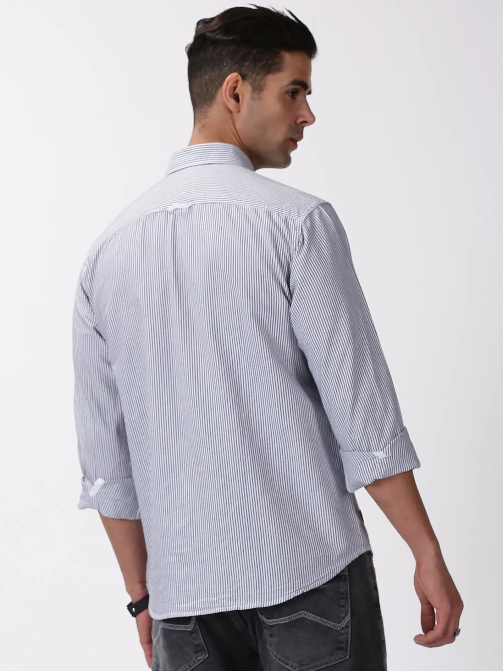 MEN'S BLACK STRIPE SLIM FIT SHIRT