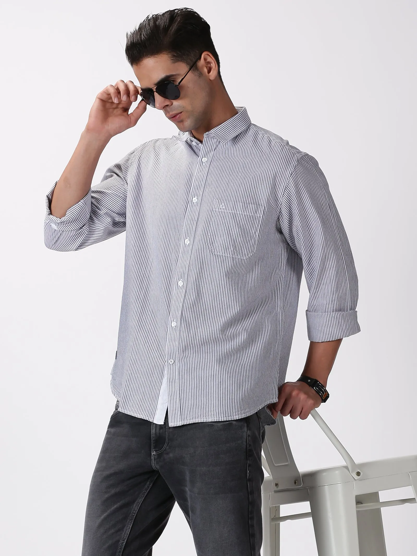 MEN'S BLACK STRIPE SLIM FIT SHIRT