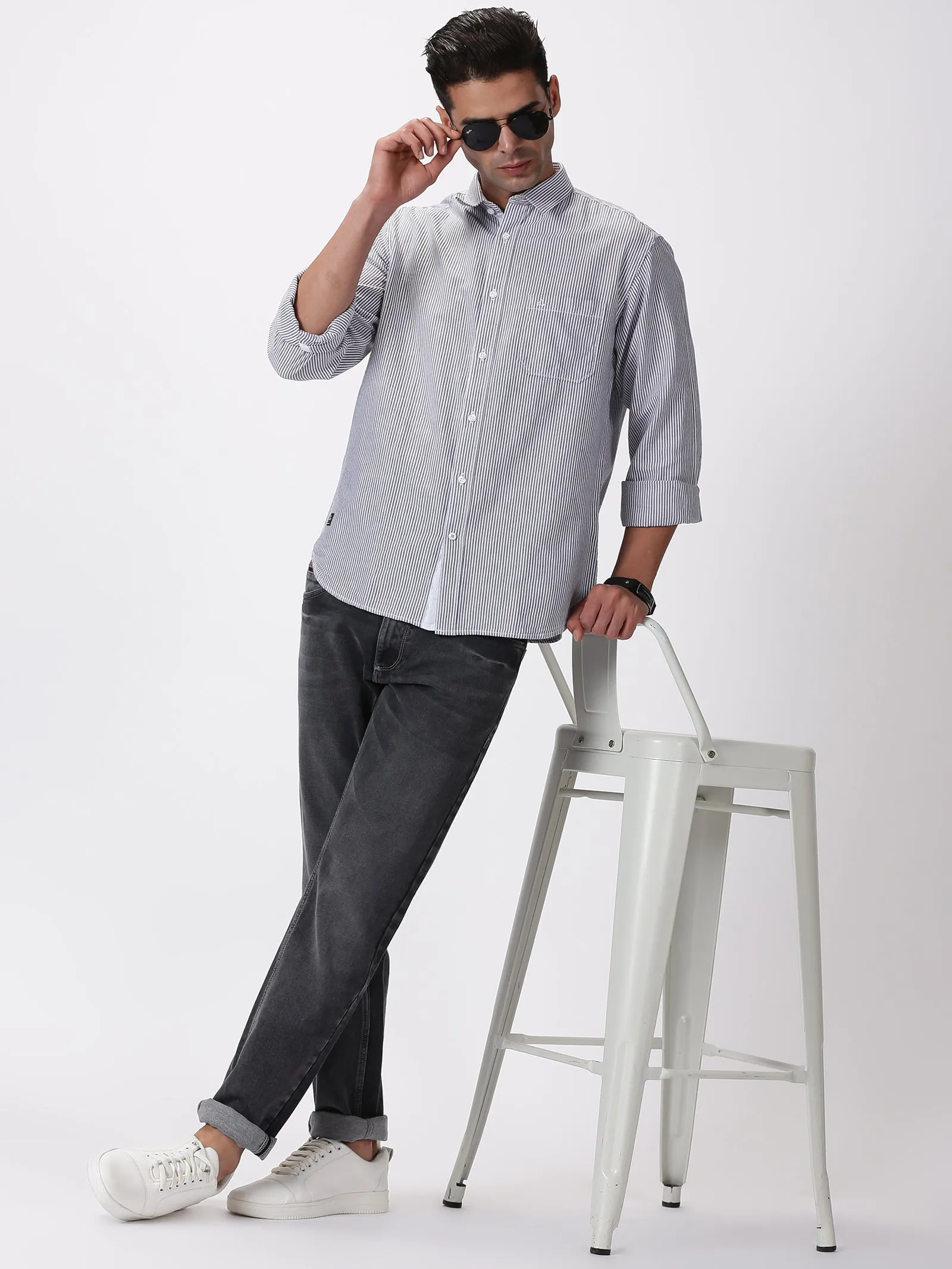 MEN'S BLACK STRIPE SLIM FIT SHIRT