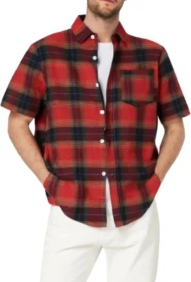 Mens Casual Checked Plaid Button Down T-Shirt Fashion Short Sleeve Work Travel Tops Lightweight Cotton Running Tops