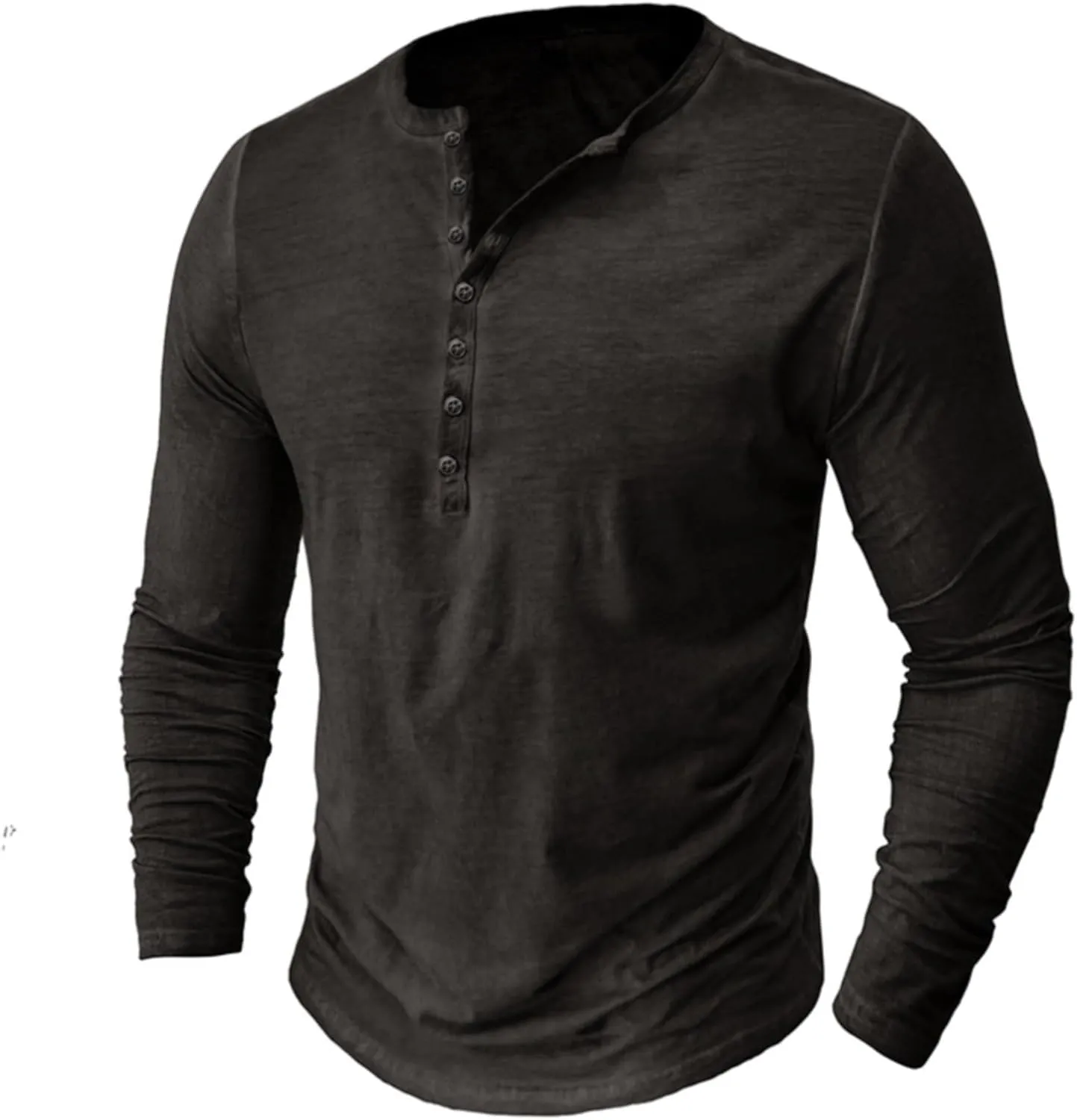 Mens Casual Long Sleeve Henley Shirt Classic Stretch Slim Fit Button Active Sports Gym Hiking T-Shirt