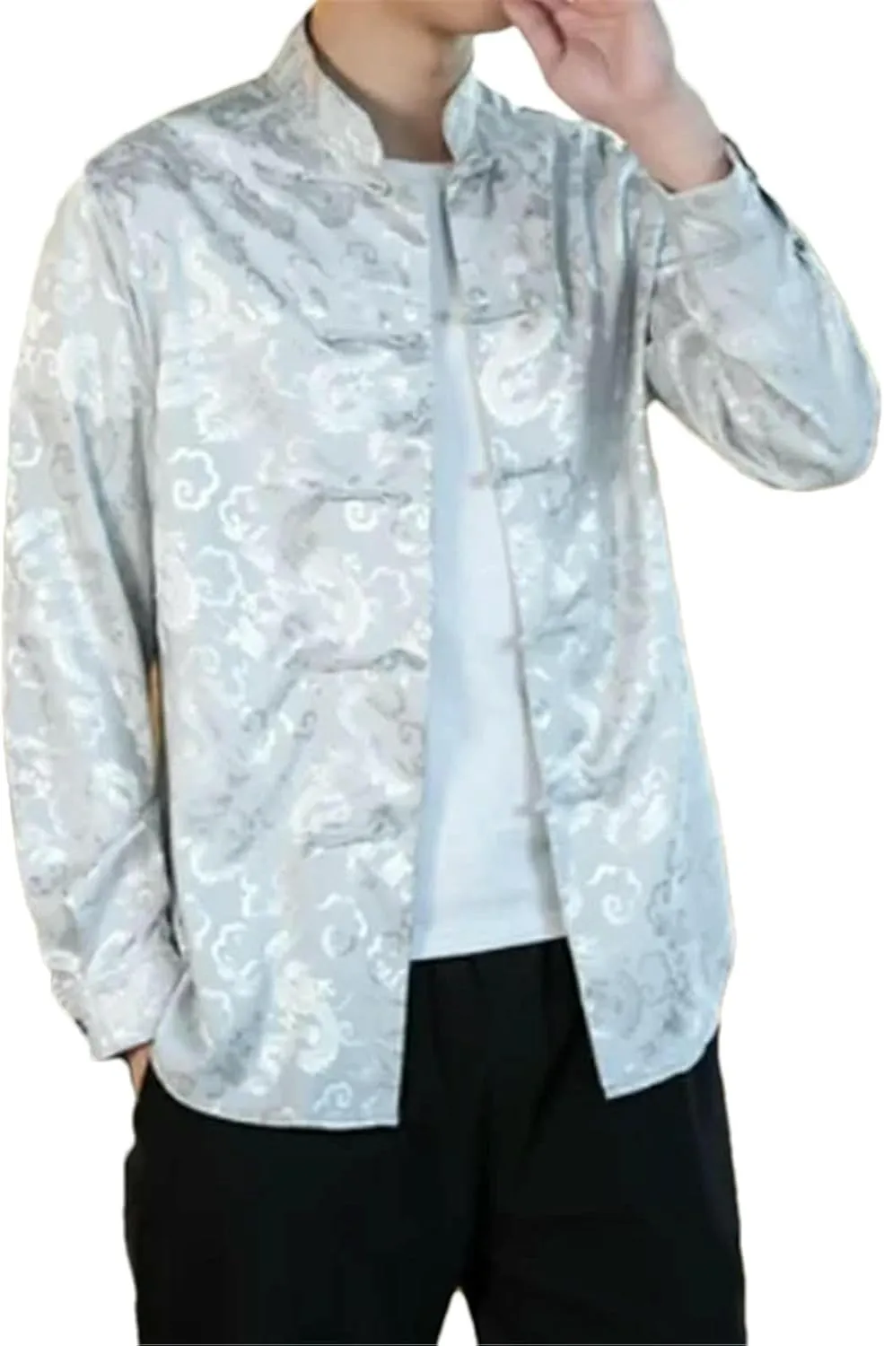 Men's Chinese Tang Suit Shirt Dragon Brocade Traditional Mandarin Collar Kung Fu Coat for Festival or Casual Wear