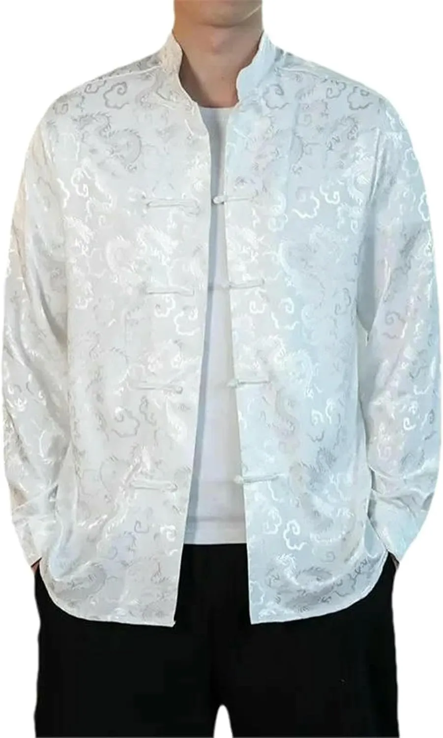 Men's Chinese Tang Suit Shirt Dragon Brocade Traditional Mandarin Collar Kung Fu Coat for Festival or Casual Wear