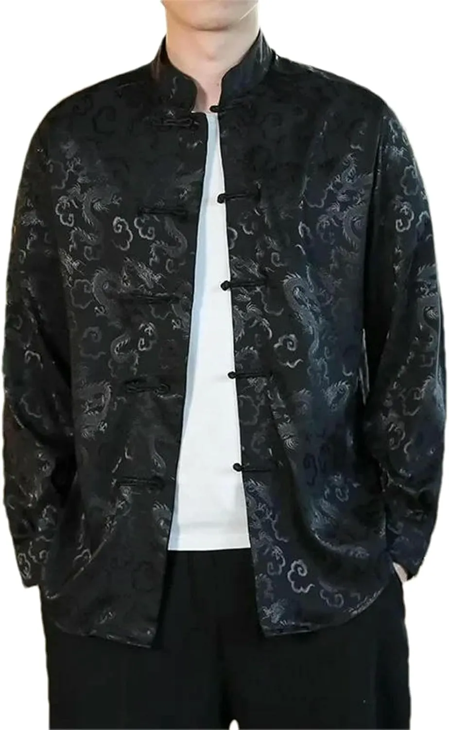 Men's Chinese Tang Suit Shirt Dragon Brocade Traditional Mandarin Collar Kung Fu Coat for Festival or Casual Wear