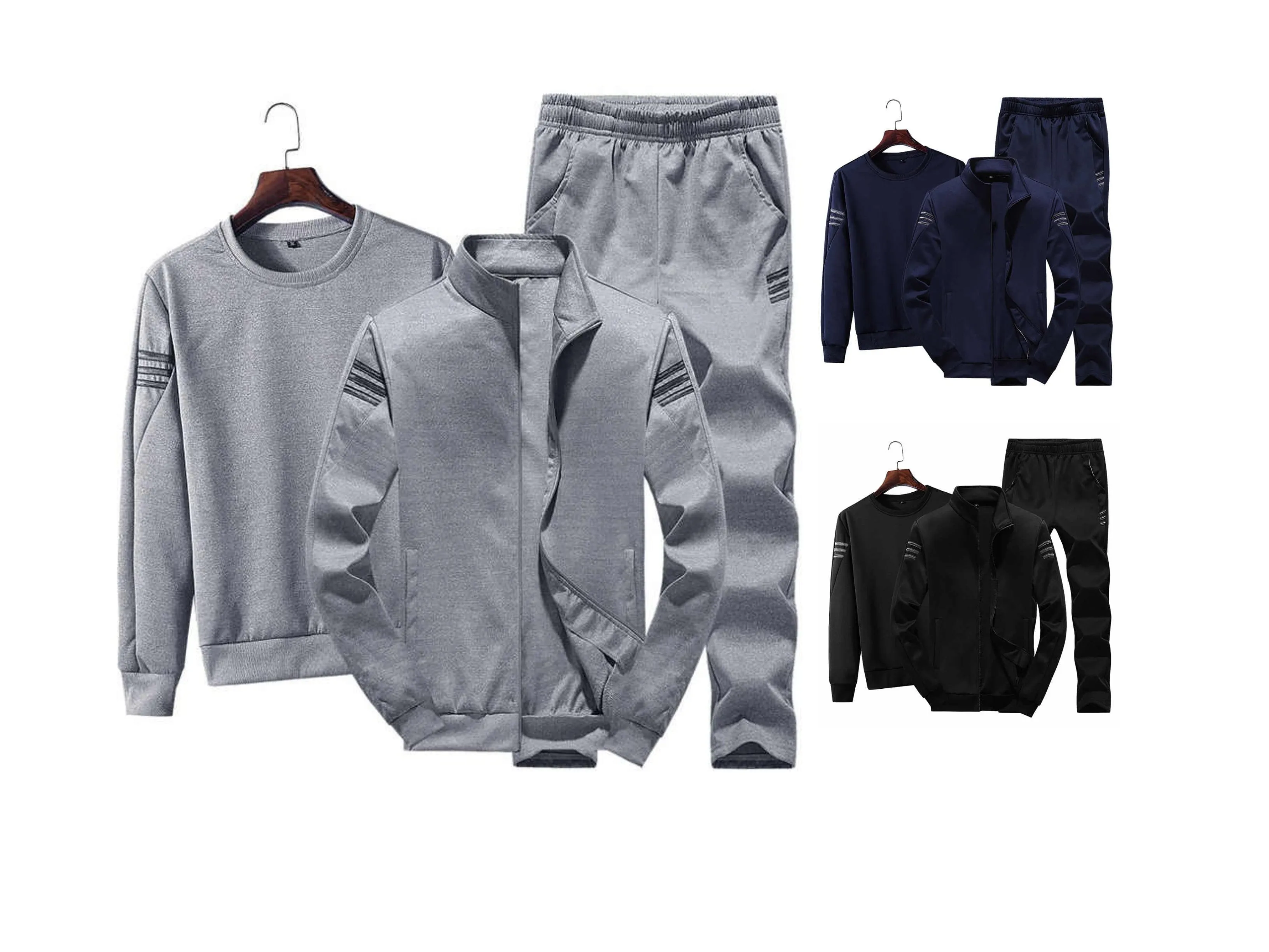 Men's Fall Winter Full Sleeves Sweater Sweatshirt Zipper Jacket & Trouser Set Casual Sports Suit Trend 3 Piece Set (Shirt Jacket Trouser Pants)  | T928