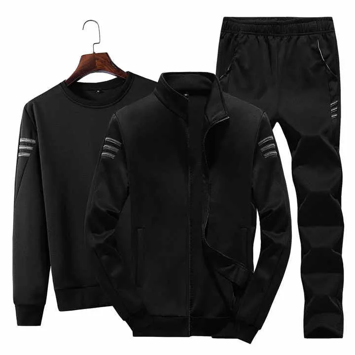 Men's Fall Winter Full Sleeves Sweater Sweatshirt Zipper Jacket & Trouser Set Casual Sports Suit Trend 3 Piece Set (Shirt Jacket Trouser Pants)  | T928