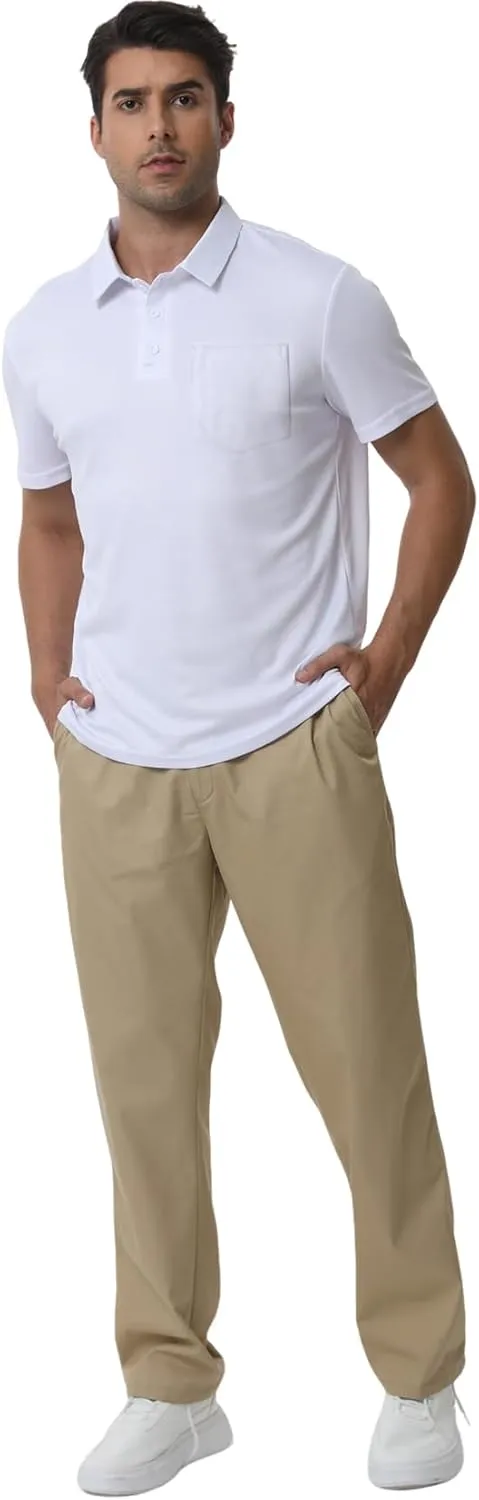 Men's Polyester Pique Polo Shirts Summer Casual Printed Short Sleeve Golf Polo Shirts