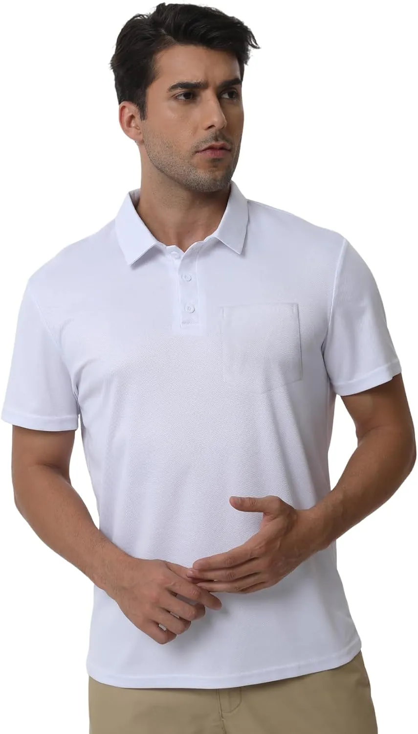 Men's Polyester Pique Polo Shirts Summer Casual Printed Short Sleeve Golf Polo Shirts